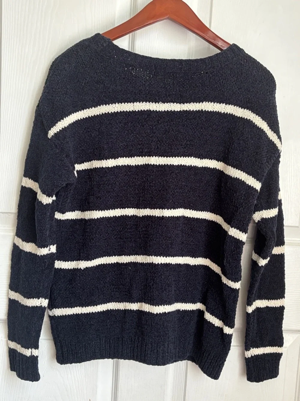 One Grey Day Navy blue white stripe cotton sweater size XS nautical casual warm